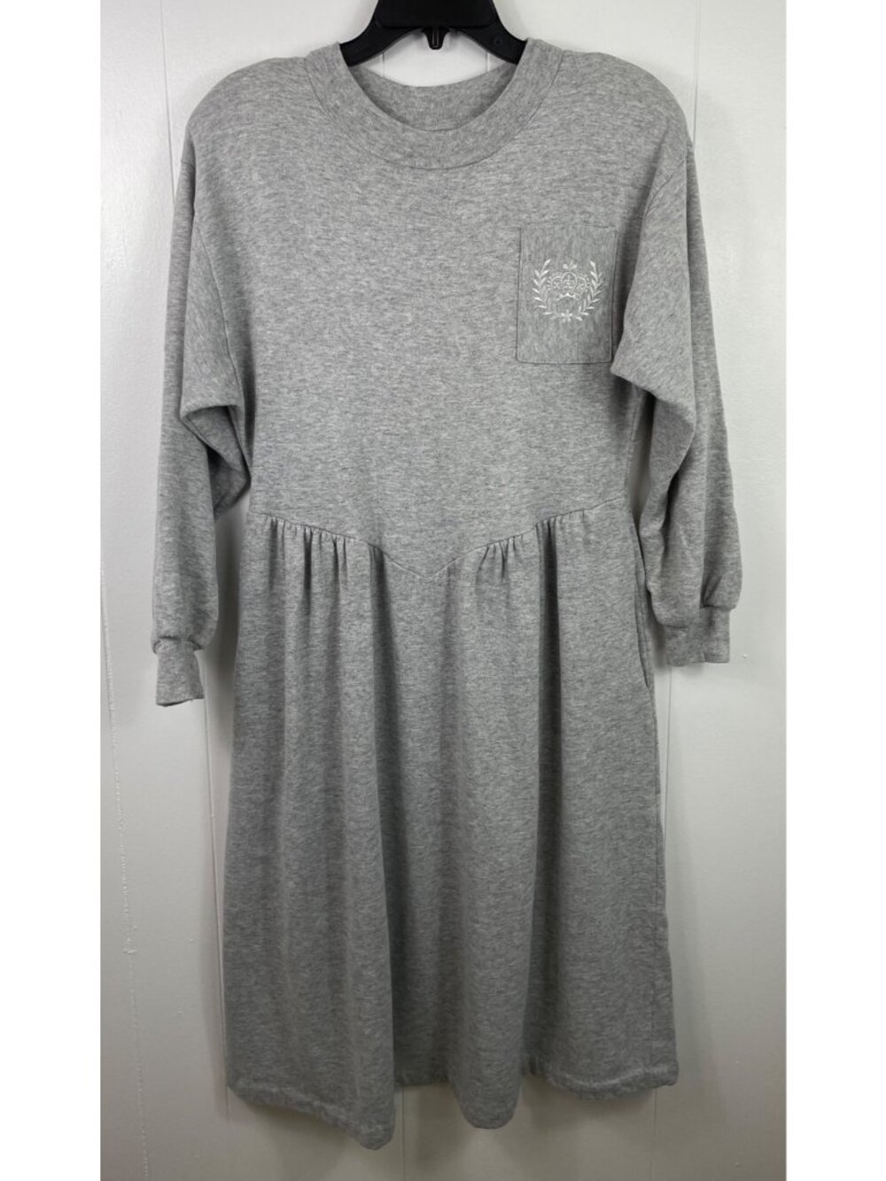 Lindsay Jordan Gray Long Sleeve Sweatshirt Dress w/Pockets Gathered Waist Size M